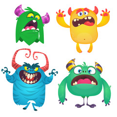 Funny cartoon monsters set. Halloween vector illustration