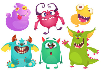 Funny cartoon monsters set. Halloween vector illustration