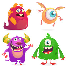 Funny cartoon monsters set. Halloween vector illustration