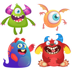 Obraz premium Funny cartoon monsters set. Halloween vector illustration