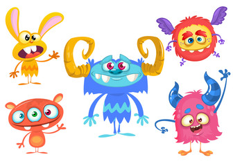 Funny cartoon monsters set. Halloween vector illustration