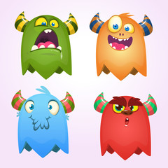 Funny cartoon monsters set. Halloween vector illustration
