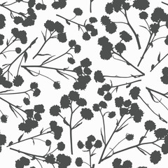 Vector herbs seamless pattern. Wild grass silhouettes background. Hand drawn vector seamless pattern with floral elements. Vector pattern with grass and flowers. 