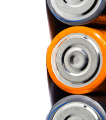 Salt and alkaline batteries, source of energy for portable technology. AAA and AA batteries