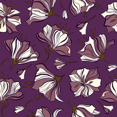 Elegant floral seamless pattern with poppies. Background with poppies in winter colors. Print for fabric, wallpaper, packaging. Fantasy violet flowers pattern.