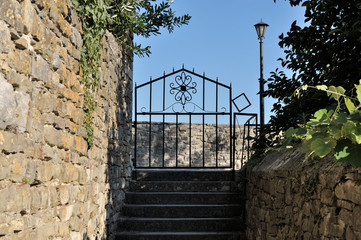Iron gate with lamp