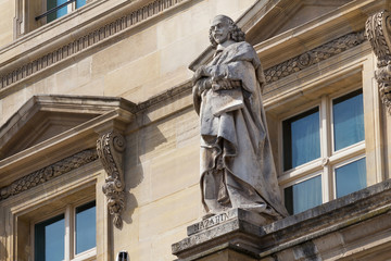 Cardinal Jules Mazarin (1602-1661) statue on the Louvre Palace, Paris, France. He was politician and chief minister to the king Louis XIV. The famous character of the artistic works of Alexandre Dumas