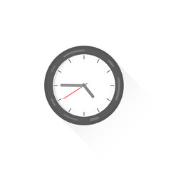 Wall clock with shadow showing the time. Round wall clock with arrows, vector icon.