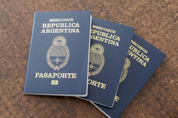 Three passports of Argentina. travel the world.