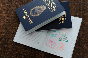 Three passports of Argentina. travel the world.