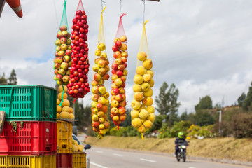 Traditional sale of fruits on the roads of the department of Boyacá in Colombia