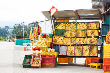 Traditional sale of fruits on the roads of the department of Boyacá in Colombia
