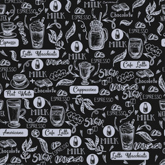 Seamless pattern with coffee cups. Vector.