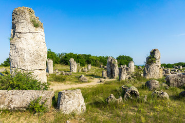 Fototapeta na wymiar Pobiti Kamani (planted stones), also known as The Stone Desert, is a desert-like rock phenomenon located on the north west Varna Province of Bulgaria.