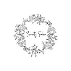 Hand Drawn Vector Beauty Salon Logo on Wreath