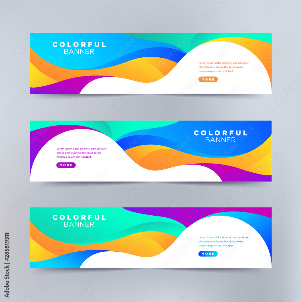 Wall mural a set of vector abstract design banner template with colorful gradient background. footer, header an