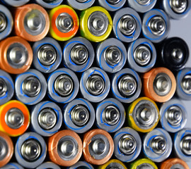 Salt and alkaline batteries, source of energy for portable technology. AAA and AA batteries