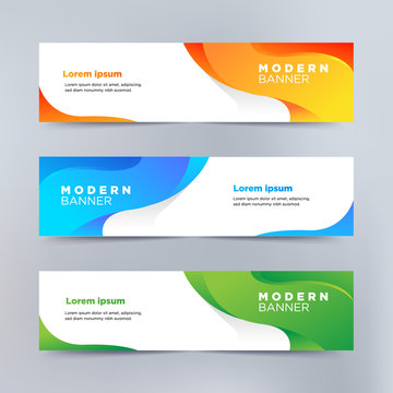 A set of Vector abstract design banner template with colorful gradient background. footer, header and landing page website.