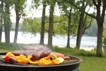 Skirt steak on the grill