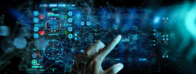 hand working with Business data analytics process management with KPI financial charts and graph marketing dashboard.