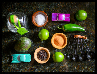 Flat lay photo spices ingredients recipe