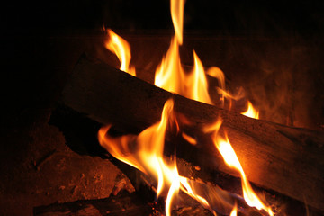 Fire flames in the fireplace