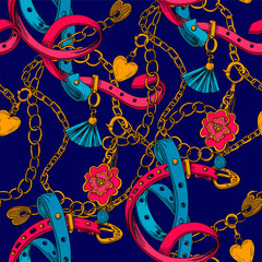 Seamless pattern with belt and chain. Vector.
