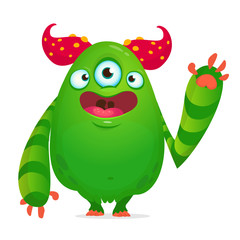 Funny cartoon alien with three eyes. Vector illustration