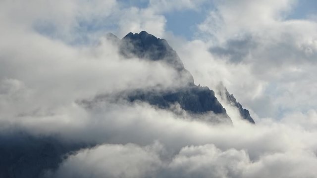 Time-lapse of the moving clouds that cover the Zugspitze