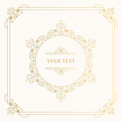 Fancy gold circle frames with elegant swirl elements. Vintage luxury borders. Vector isolated illustration.