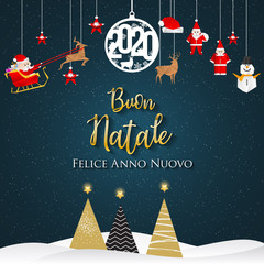 Italian Christmas (Buon Natale) and Happy New Year 2020 greeting card