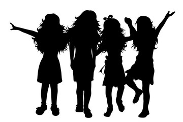 Vector silhouette of children´s friends on white background. Symbol of child, girl,siblings,sister.