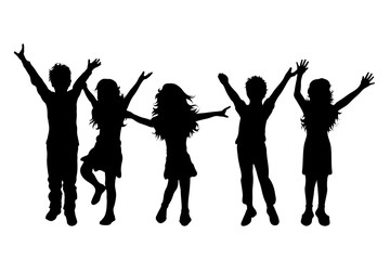 Fototapeta na wymiar Vector silhouette of children´s friends on white background. Symbol of child, girl,siblings,sister,boy, brother,free,funny.