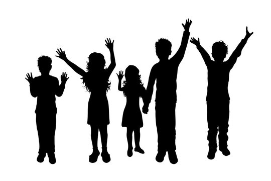 Vector silhouette of children´s friends on white background. Symbol of child, girl,siblings,sister,boy, brother,free,funny.
