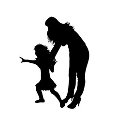 Vector silhouette of mother with her daughter on white background. Symbol of family, child, maternity.
