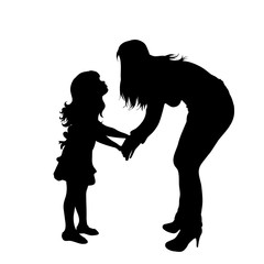 Vector silhouette of mother with her daughter on white background. Symbol of family, child, maternity.