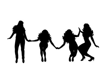 Obraz premium Vector silhouette of friends on white background. Symbol of group girl,woman,dance.