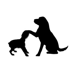Vector silhouette of dogs on white background. Symbol of animal, pet, couple, friends.