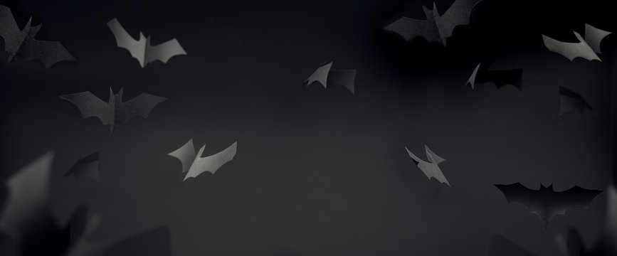 Photo Of Gray Paper Bats On Blank Black Background .