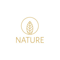 Obraz premium vector illustration leaf mono line logo icon gold color