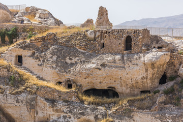 Panoramic view of Hasankeyf ancient cave houses, the Castle and the Citadel