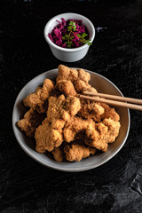 Delicious crispy fried chicken breast strips.