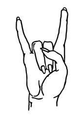 Obraz premium Rock and Roll hand sign. Vector black vintage illustration.