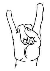 Rock and Roll hand sign. Vector black vintage illustration.