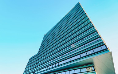 EU Futuristic business center architecture modern steel and glass skyscraper