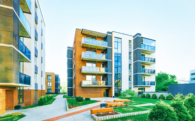 EU Modern new residential apartment house building complex outdoor facility