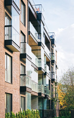 Obraz premium EU Glass architecture of modern apartment residential building