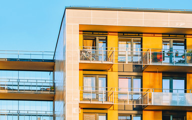 EU Detail of modern apartment residential building with balconies