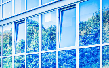 EU Glass windows of new apartment residential building
