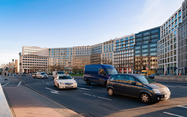 Street with car traffic and modern architecture on Potsdamer Platz